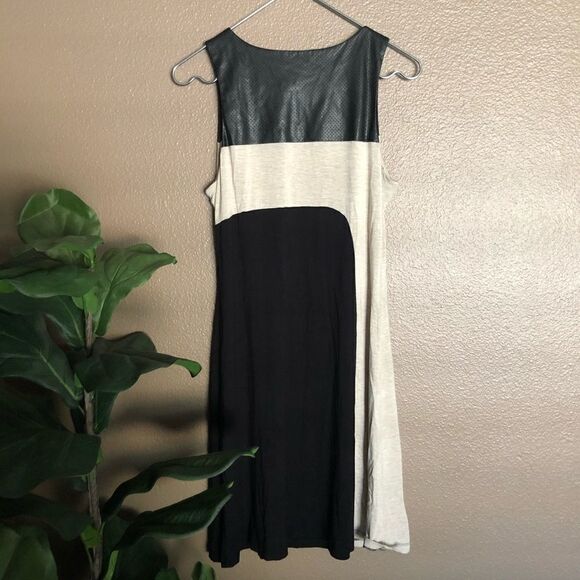 Black & Tan Color-block Faux Leather Dress SMALL - Picture 2 of 7